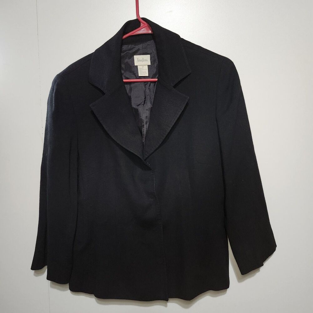 Vtg Neiman Marcus Black Blazer Womens Size 10 Snap Button Split Cuff Sleeves - Picture 1 of 12